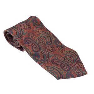 Vintage Unknown Brand Men Tie Rust Burgundy Paisley Teal Understated Quality